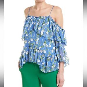Alice + Olivia
Tia Floral-Print Ruffled Blue Blouse